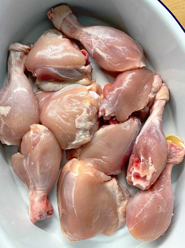 Chicken joints skinned and ready to cook