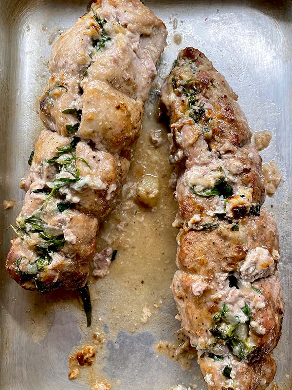 Roast pork fillet stuffed with gorgonzola