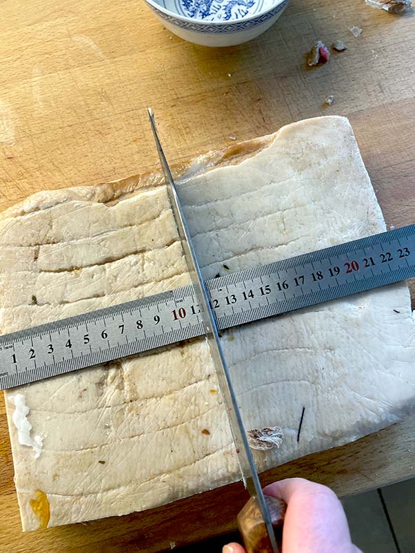 Pressed pork belly cut into pieces