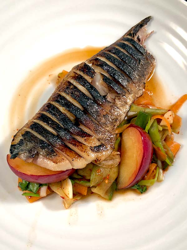 Chargrill mackerel with kimchi