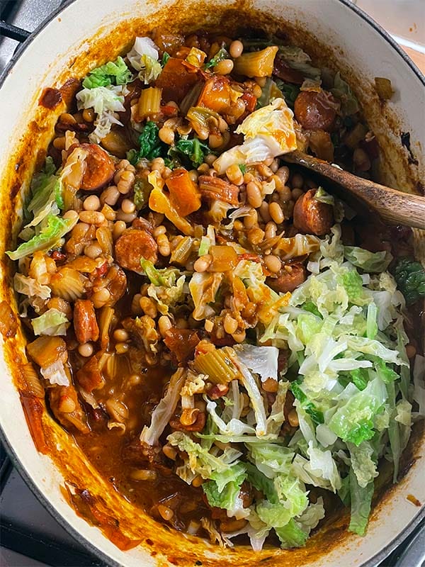 Chorizo and bean stew assembly