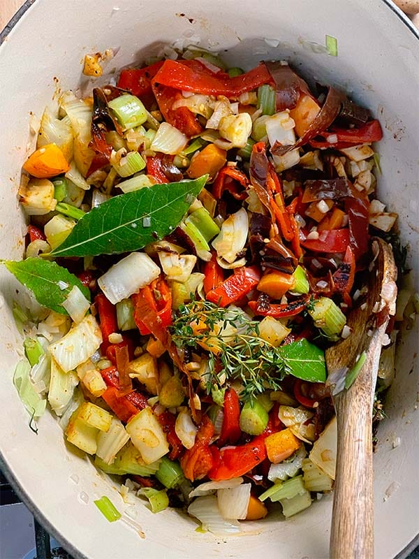 Chorizo and bean stew preparation