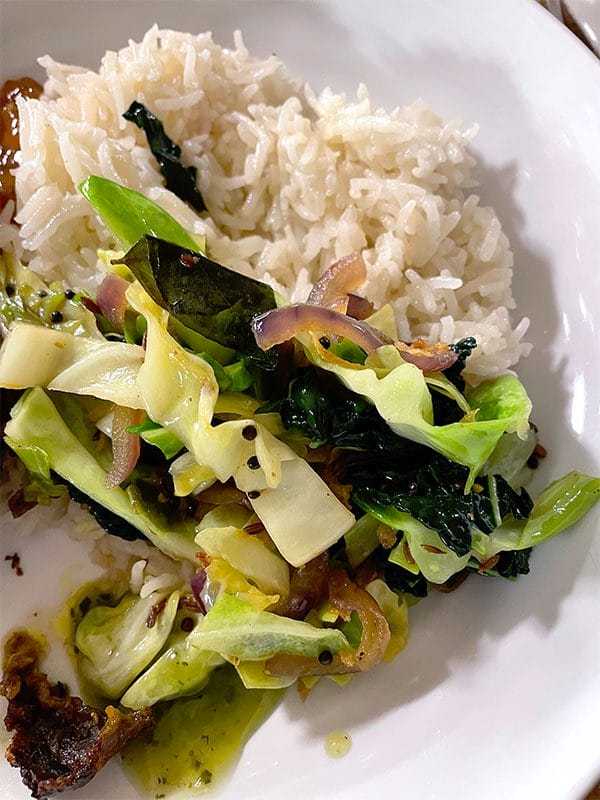 Cabbage with curry leaf served