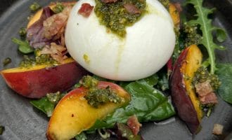 Burrata, Peach & Vegetable with Pistachio Pesto