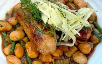 Bbq sausage, beans and fennel