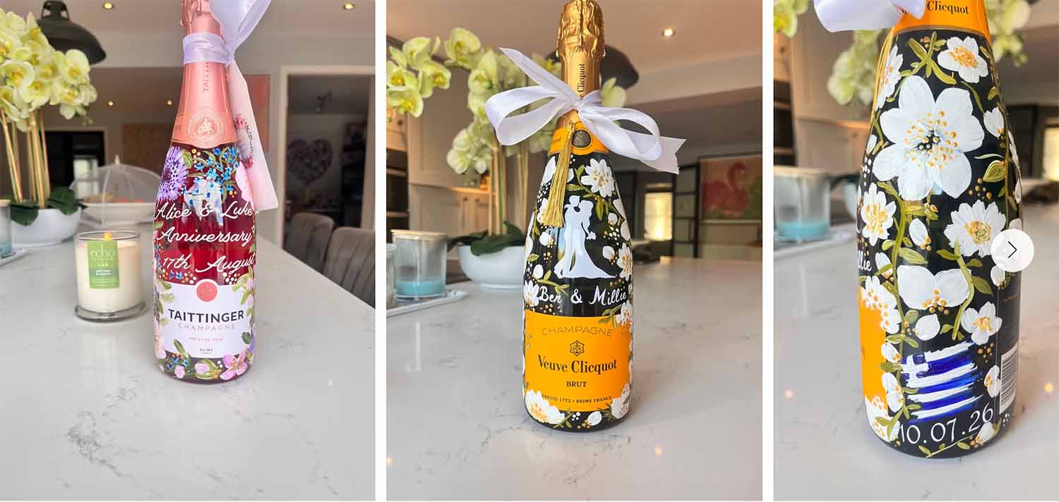 Bottles hand-painted by Faye Barnes