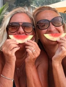 Watermelon slices cut into smiles